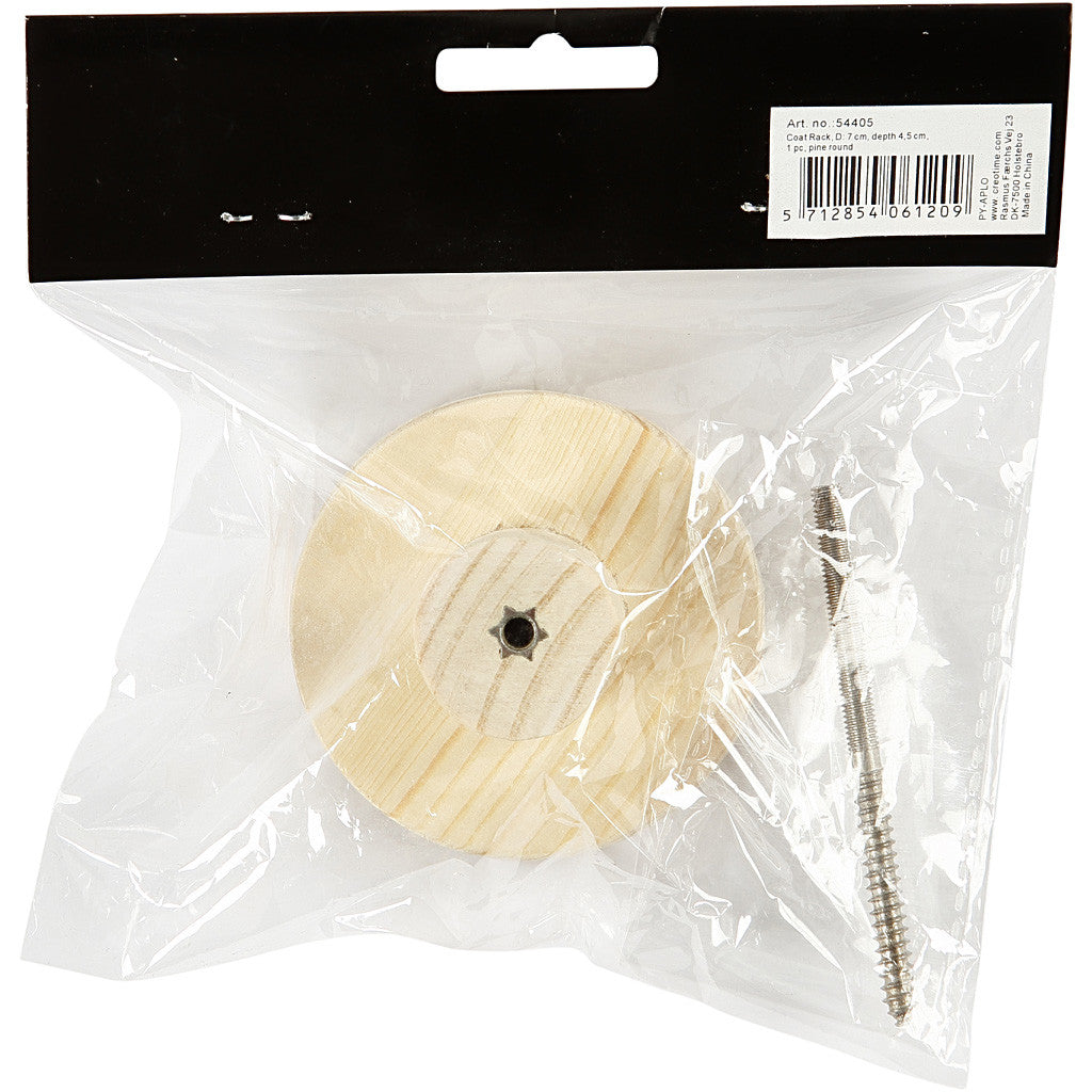 Träknopp, rund, D: 4,5 cm, Dia. 7 cm, 1 st. [HOB-54405]