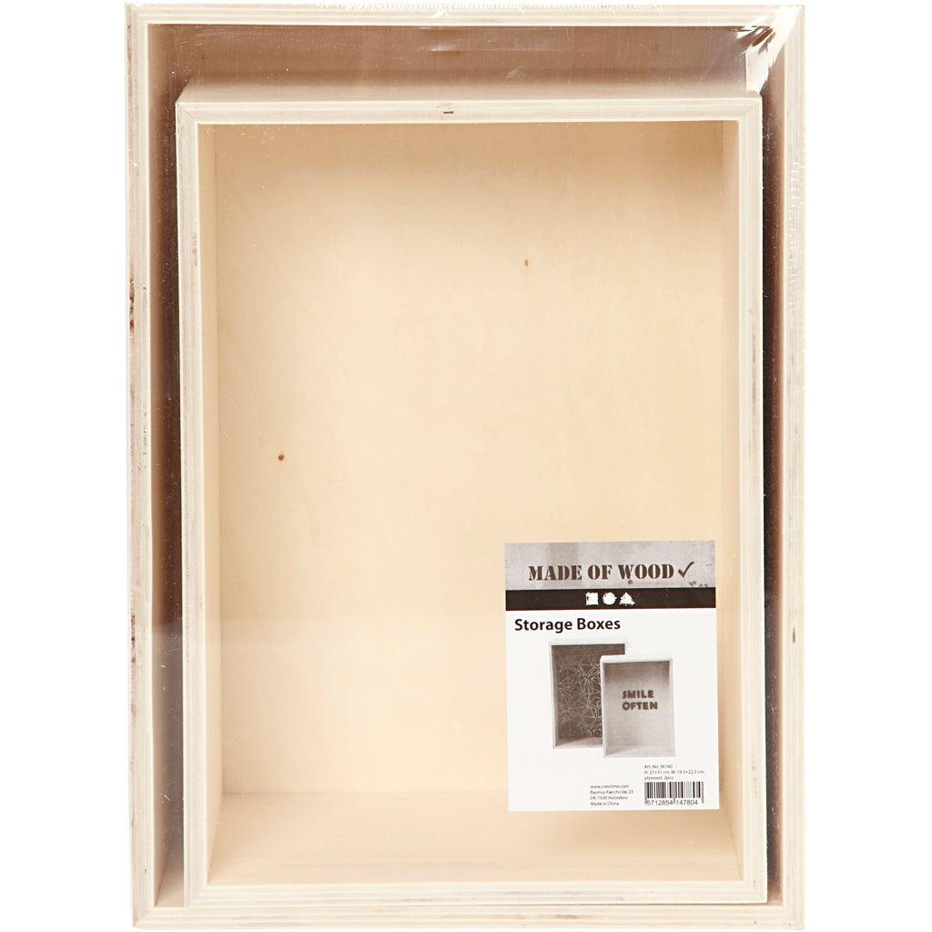 Storage Boxes, rectangle, H: 27+31 cm, W: 19.5+22.5 cm, plywood, 2pcs, depth 12.5 cm [HOB56160]