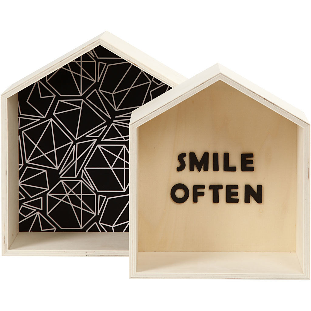 Förvaringslådor, hus, H: 22,5+25 cm, D: 12,5 cm, B: 19,5+22,5 cm, 2 st./ 1 set [HOB-56163]