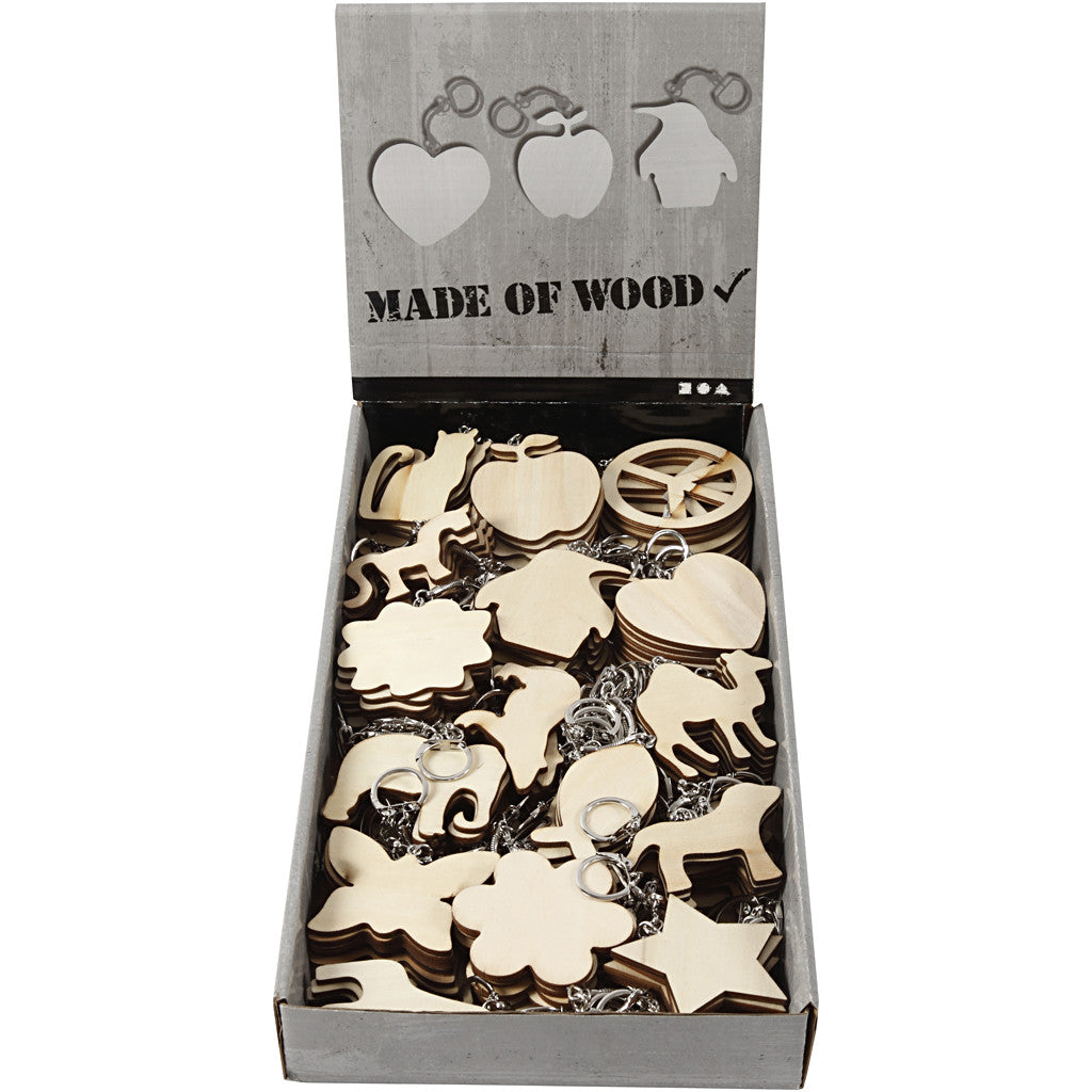 Nyckelring med träskylt, stl. 7x7 cm, tjocklek 3 mm, 128 st./ 1 förp. [HOB-56410]