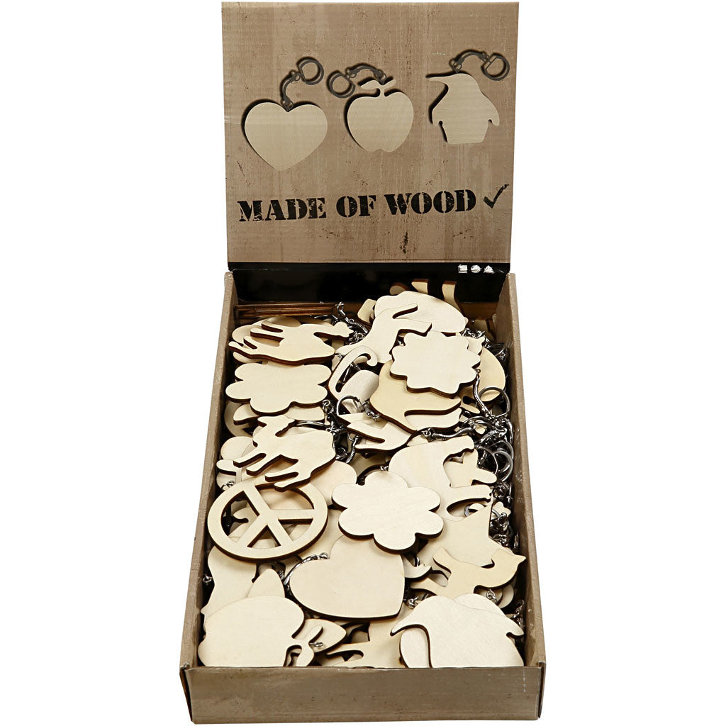 Nyckelring med träskylt, stl. 7x7 cm, tjocklek 3 mm, 128 st./ 1 förp. [HOB-56410]