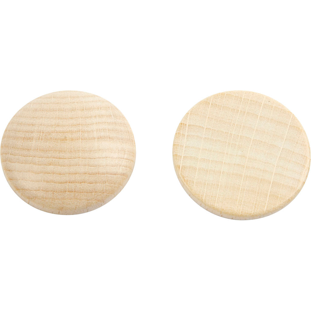 Wooden buttons, dia. 30 mm, thickness 5 mm, 15 pc