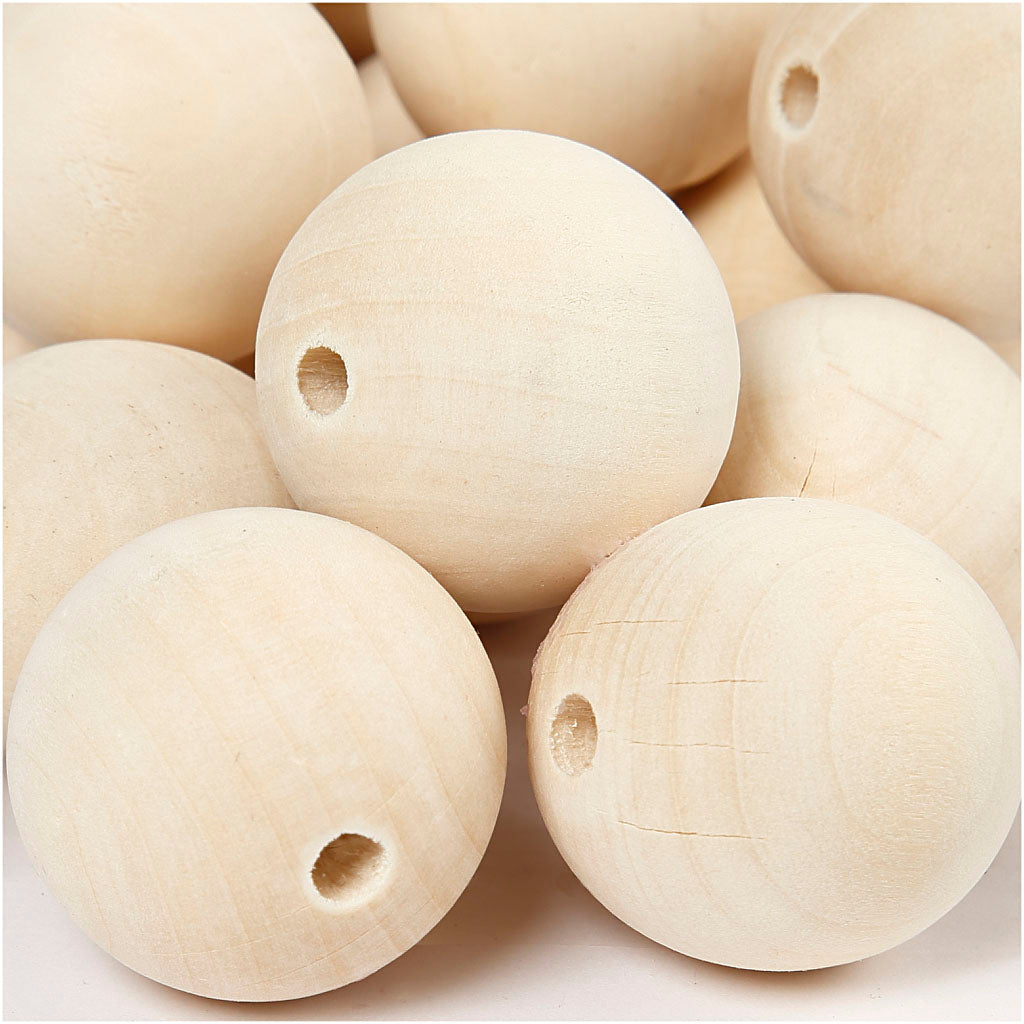 Wooden Bead, dia. 35 mm, hole size 6 mm, 50 pc