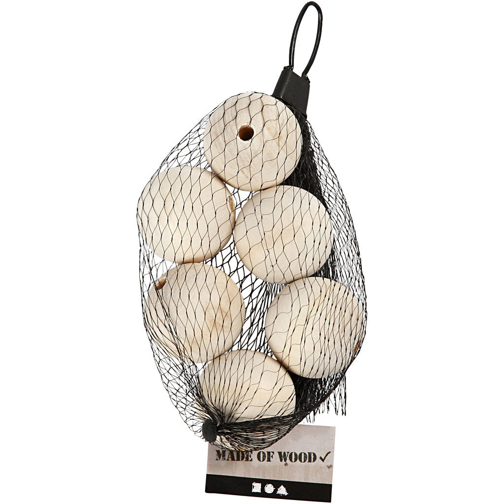 Träpärlor, Dia. 40 mm, Hålstl. 7 mm, 6 st./ 1 förp. [HOB-56676]