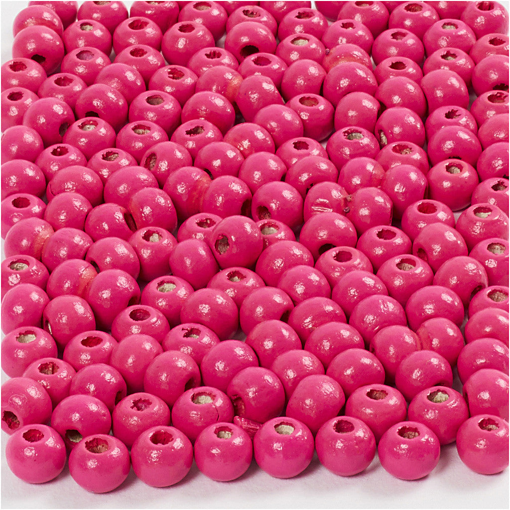Träpärlor, Dia. 5 mm, Hålstl. 1,5 mm, ca. 150 st., rosa, 150 st., 6 g/ 1 förp. [HOB-570396]