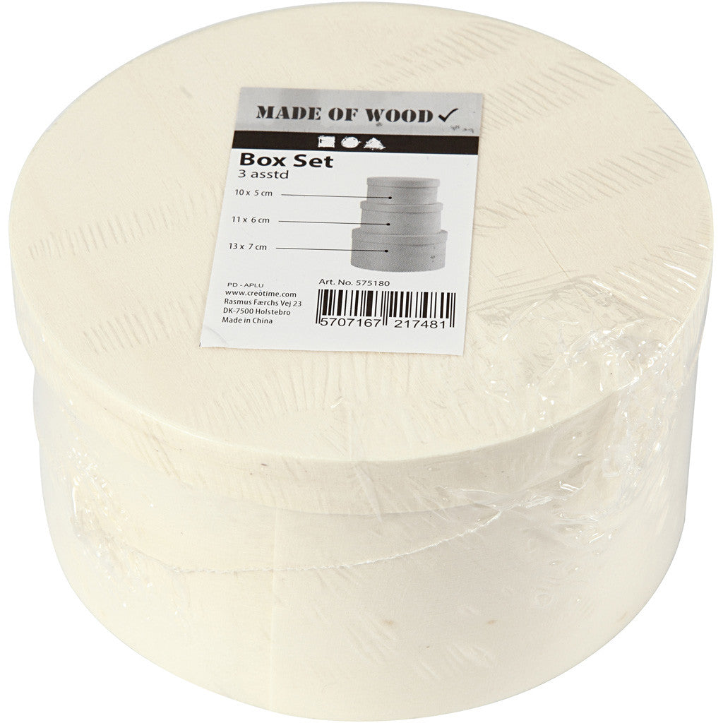 Rund spånask, H: 5,4+6,5+7,3 cm, Dia. 10+11+13 cm, 3 st./ 1 set [HOB-575180]