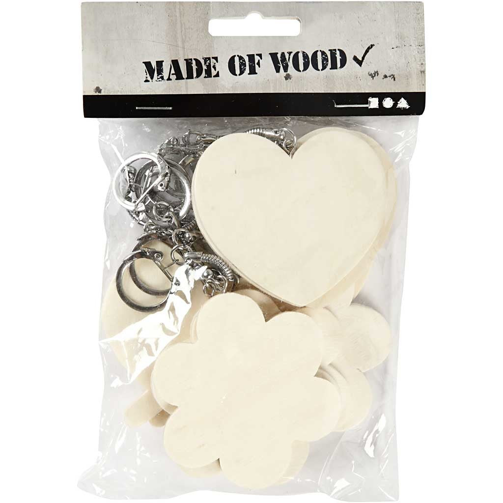 Nyckelring med träskylt, stl. 6-7 cm, tjocklek 3 mm, 12 st./ 1 förp. [HOB-57684]