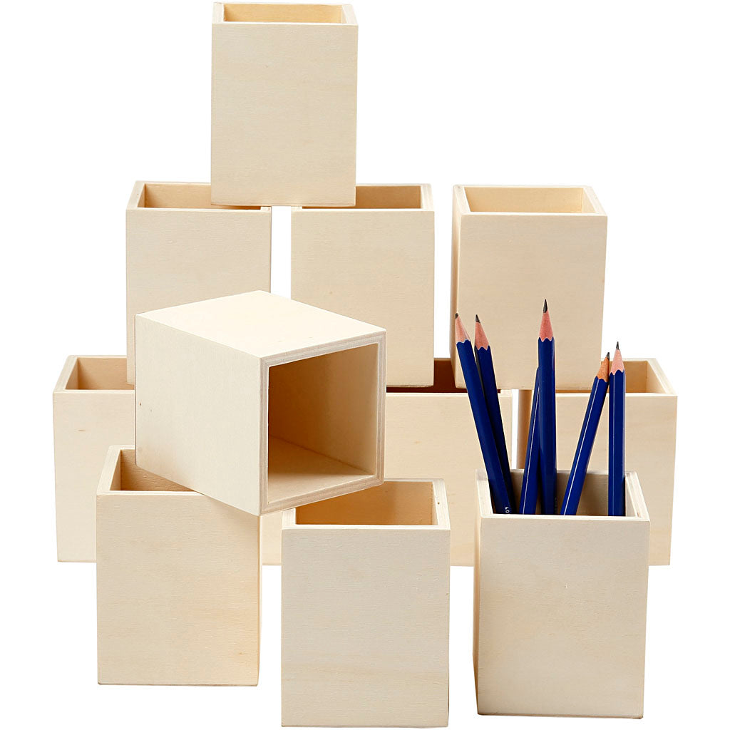 Pencil Holder, H: 9.5 cm, size 7.5x7.5 cm, plywood, 1pc [HOB577750]