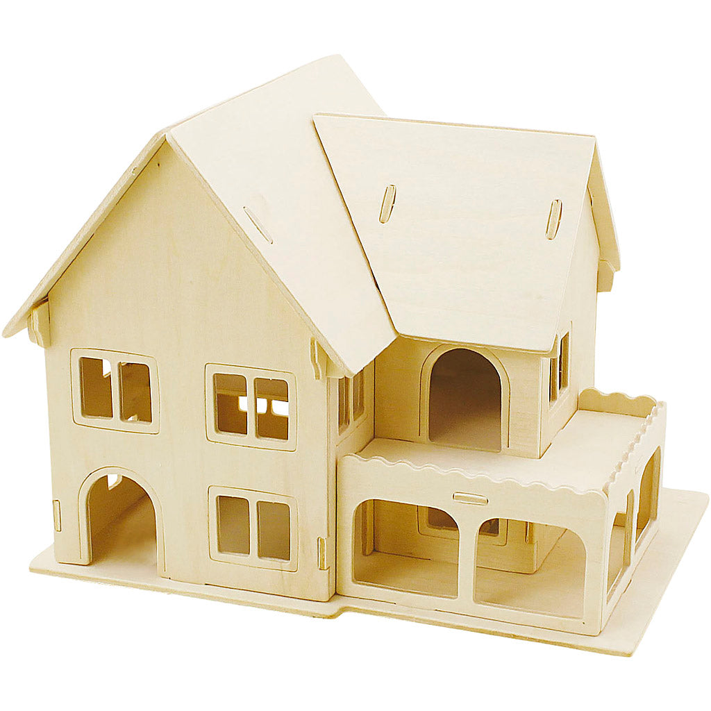 3D Wooden Construction Kit, House with veranda, size 22,5x16x17,5