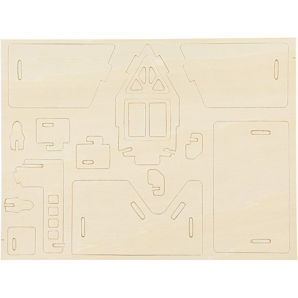 3D Konstruktionsfigur, Hus med altan, stl. 15,8x17,5x19,5, 1 st. [HOB-57877]
