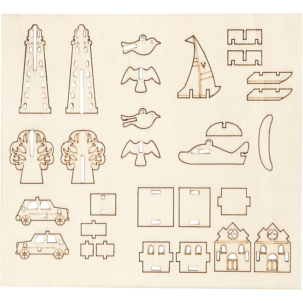 Sätt-ihop-själv träfigurer, vardag, L: 15,5 cm, B: 17 cm, tjocklek 3 mm, 1 förp. [HOB-57881]