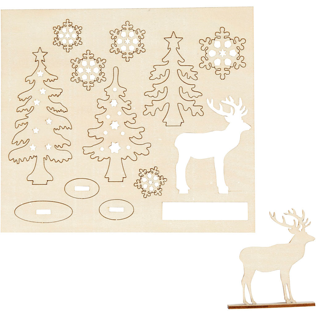 Self-Assembly Figures, forest with roe deers, L: 15,5 cm, W: 17 cm, thickness 3 mm, 1 pack