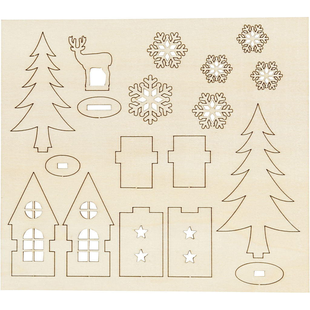 Sätt-ihop-själv träfigurer, hus, trä, rådjur, L: 15,5 cm, B: 17 cm, tjocklek 3 mm, 1 förp. [HOB-57888]