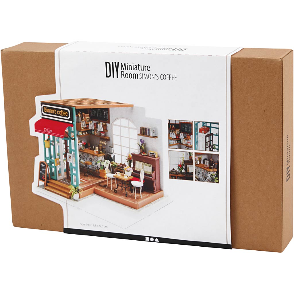 DIY Miniatyrrum, Café, H: 19 cm, L: 22,6 cm, B: 19,4 cm, 1 st. [HOB-578921]