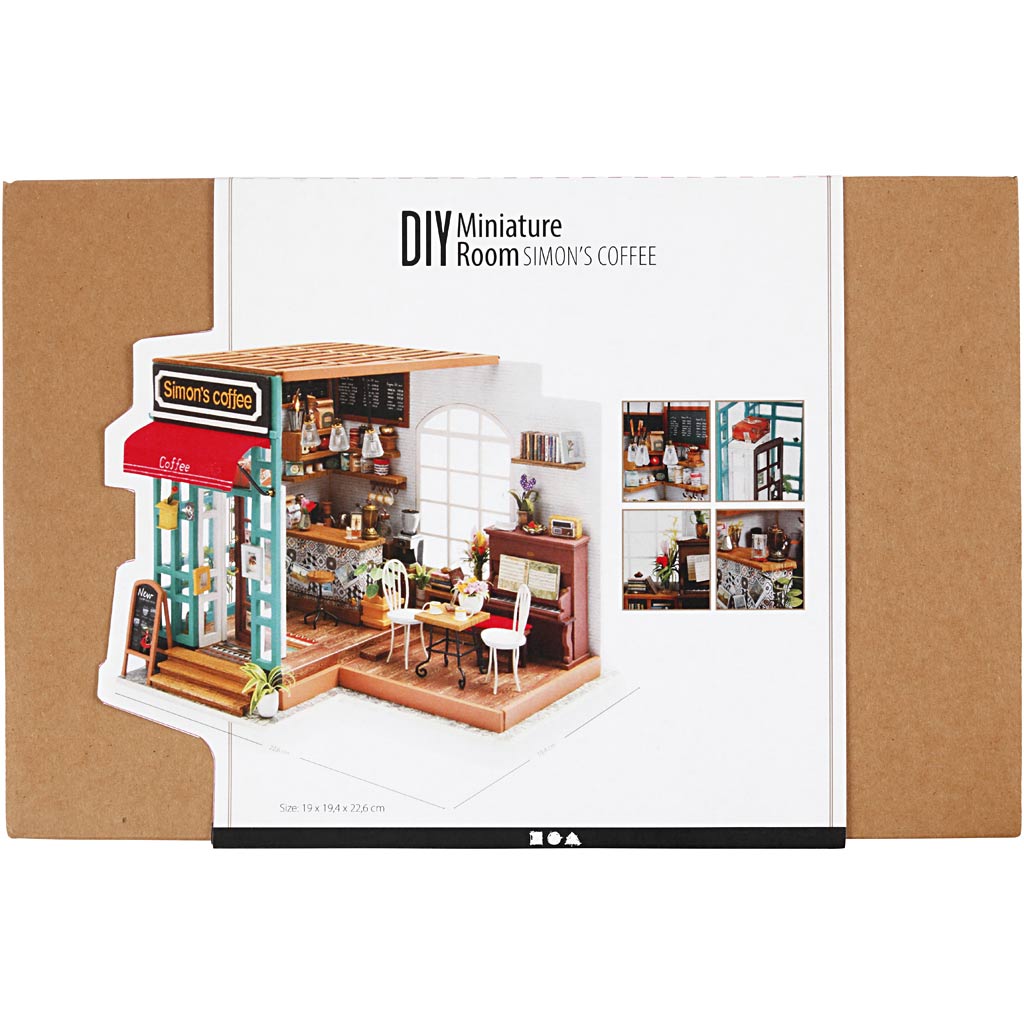 DIY Miniatyrrum, Café, H: 19 cm, L: 22,6 cm, B: 19,4 cm, 1 st. [HOB-578921]