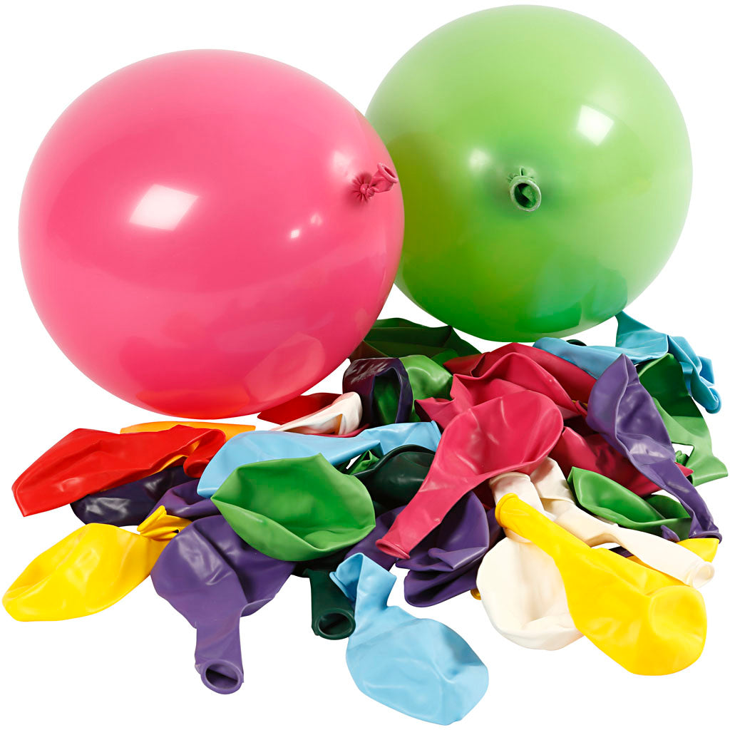 Balloons, Round, dia. 23 cm, assorted colours, 100 pc