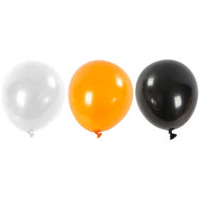 Ballonger, runda, Dia. 23-26 cm, svart, orange, vit, 10 st./ 1 förp. [HOB-591470]
