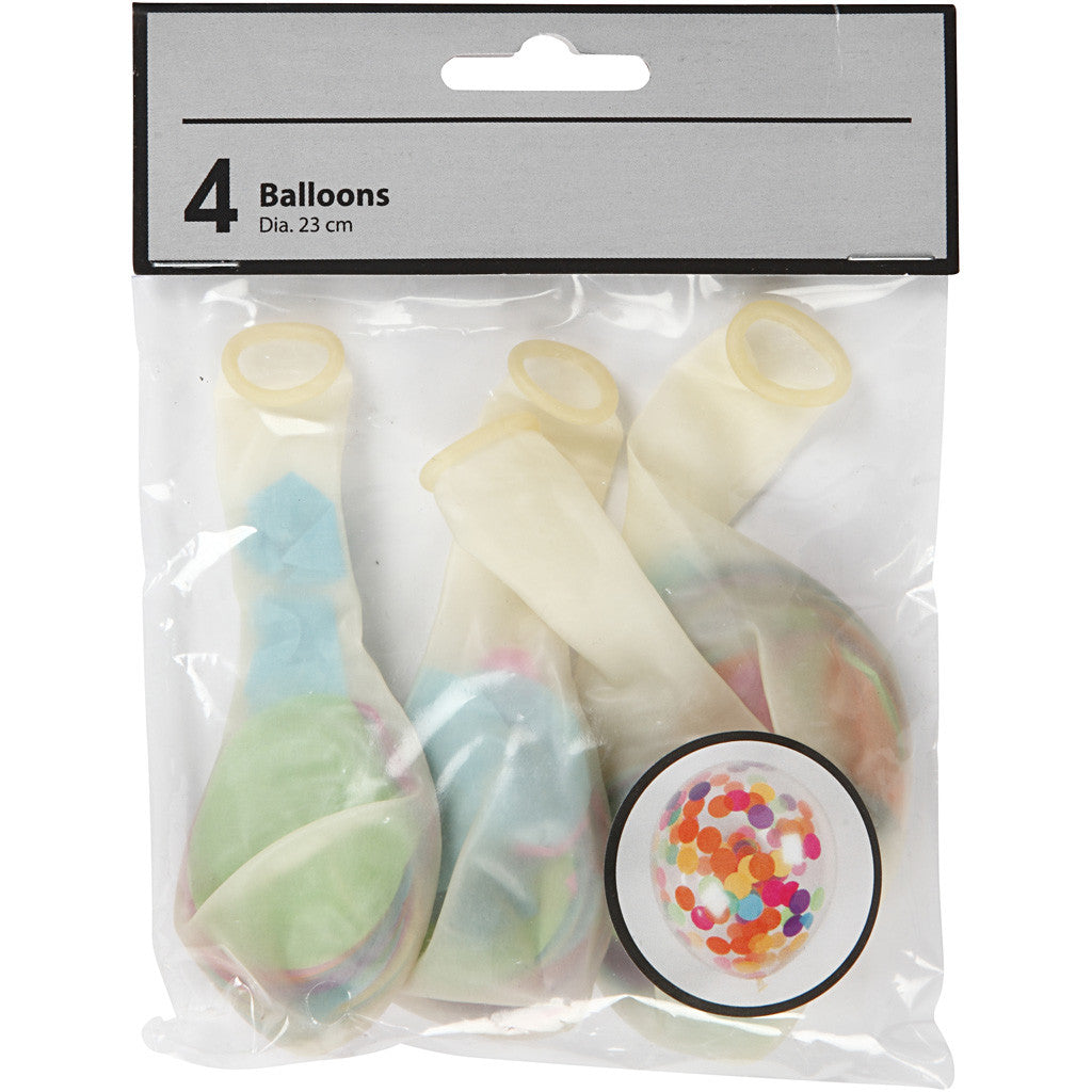 Ballonger med konfetti, runda, Dia. 23 cm, transparent, 4 st./ 1 förp. [HOB-59174]