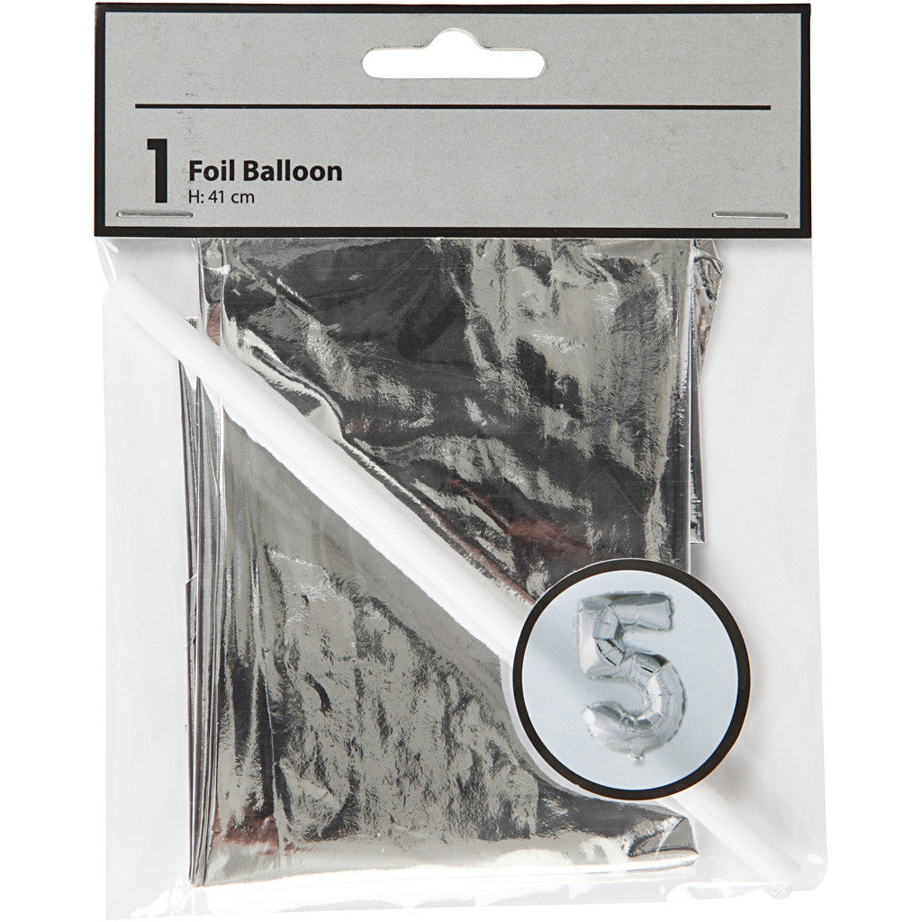 Folieballong, 5, H: 41 cm, silver, 1 st. [HOB-59189]