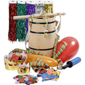 Maskeradtunna med dekoration, furu, H: 38 cm, liten, 1 set [HOB-59208]