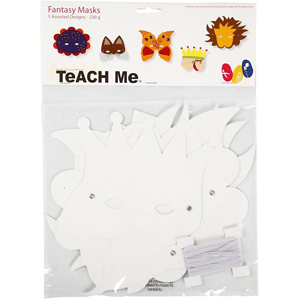 Masker av papp och elastiskt band, H: 15-20 cm, 230 g, vit, 5 st./ 1 förp. [HOB-592600]