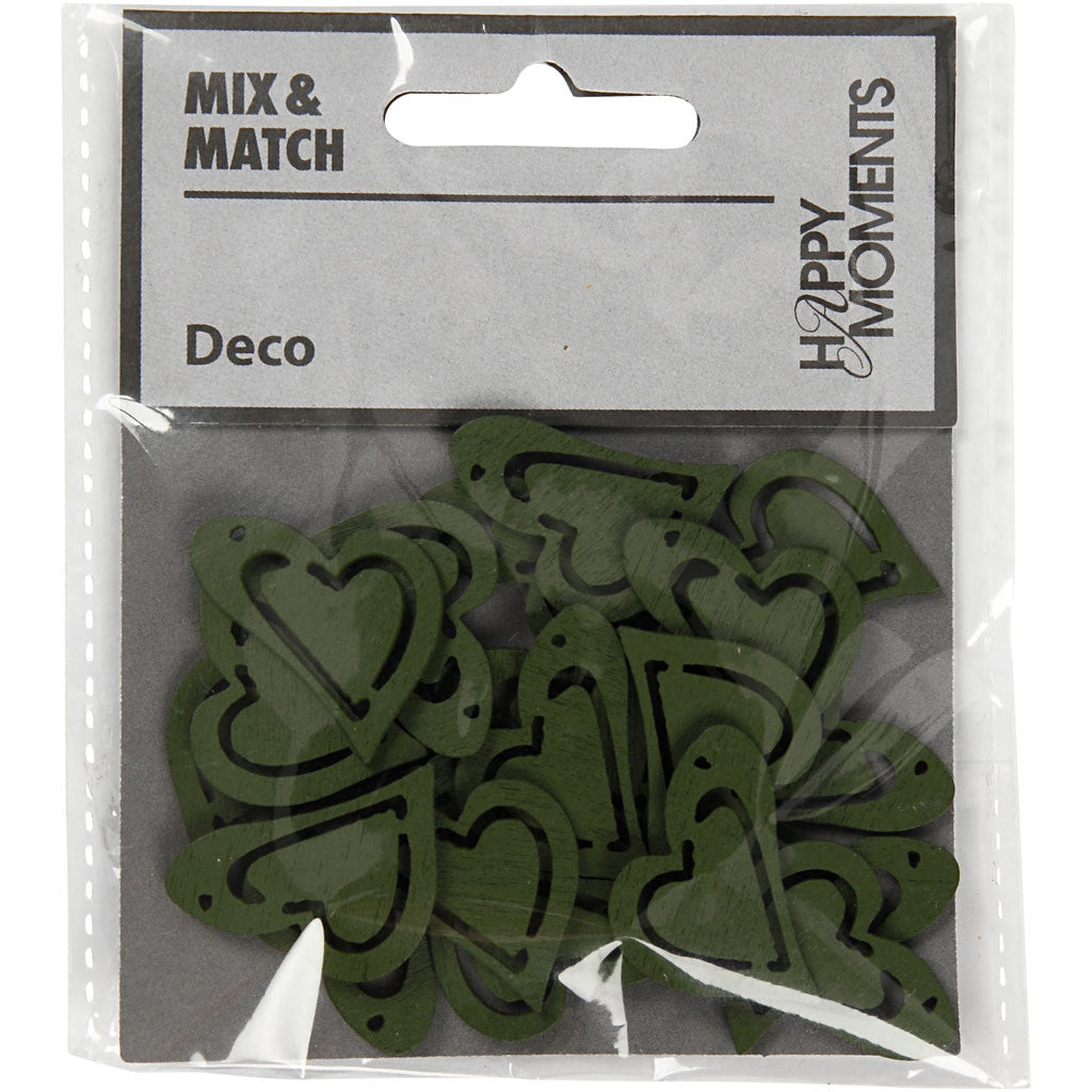 Skevt hjärta, stl. 25x22 mm, tjocklek 1,7 mm, mörkgrön, 20 st./ 1 förp. [HOB-599215]