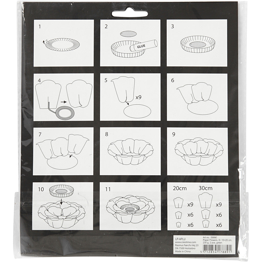 Pappersblommor, Dia. 15+25 cm, 230 g, ljusröd, 2 st./ 1 förp. [HOB-599909]