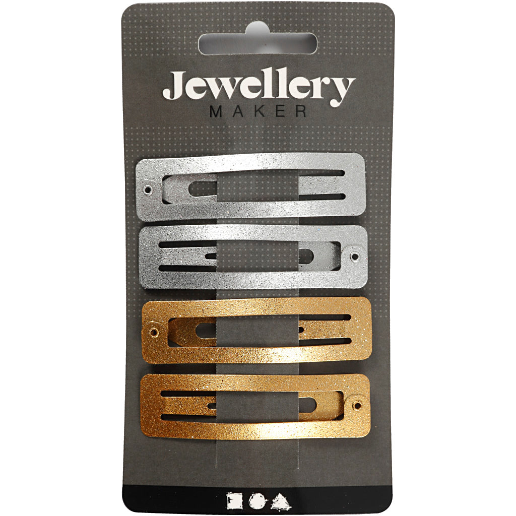 Hårspänne , L: 58 mm, B: 16 mm, guld, silver, 4 st./ 1 förp. [HOB-600995]