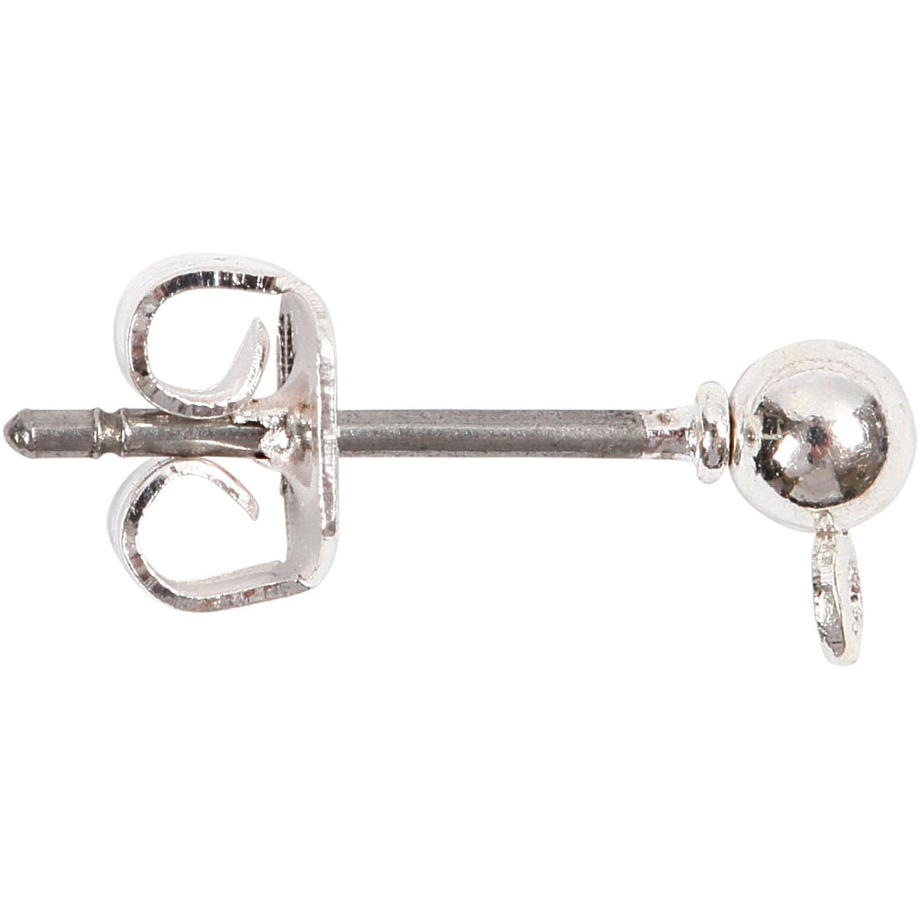 Stud Earrings, L: 13 mm, dia. 3,8 mm, hole size 0,8 mm, silver-plated, 10 pc