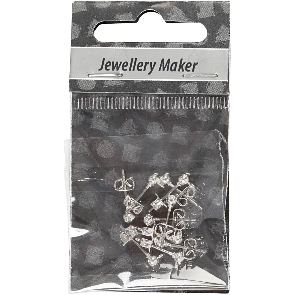 Öronstickare, L: 13 mm, Dia. 3,8 mm, Hålstl. 0,8 mm, försilvrad, 10 st./ 1 förp. [HOB-603100]