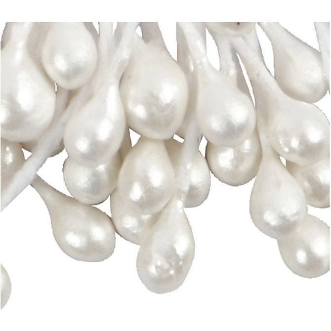 Ståndare för Blommor, L: 6,4 cm, Dia. 2 mm, vit, pärlemor, 100 st./ 1 förp. [HOB-610352]