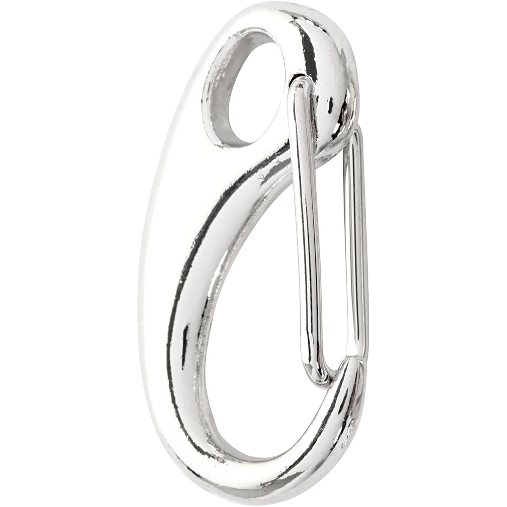 Lobster Claw Clasps, L: 30 mm, W: 15 mm, silver-plated, 2 pc
