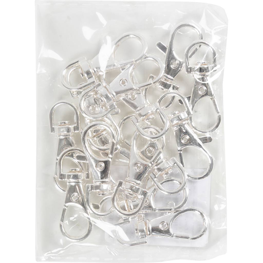 Lobster Claw Clasps, H: 3,7 cm, dia. 37 mm, W: 1,4 cm, silver-plated, 15 pc