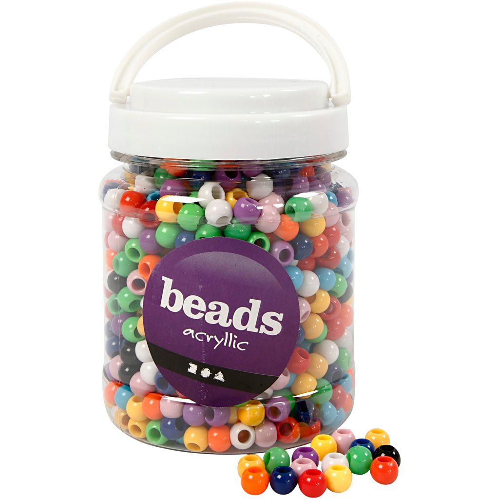 Pony Beads, dia. 10 mm, hole size 4,5 mm, ca. 1135 pc, assorted colours, 430 g, 700 ml/ 1 tub
