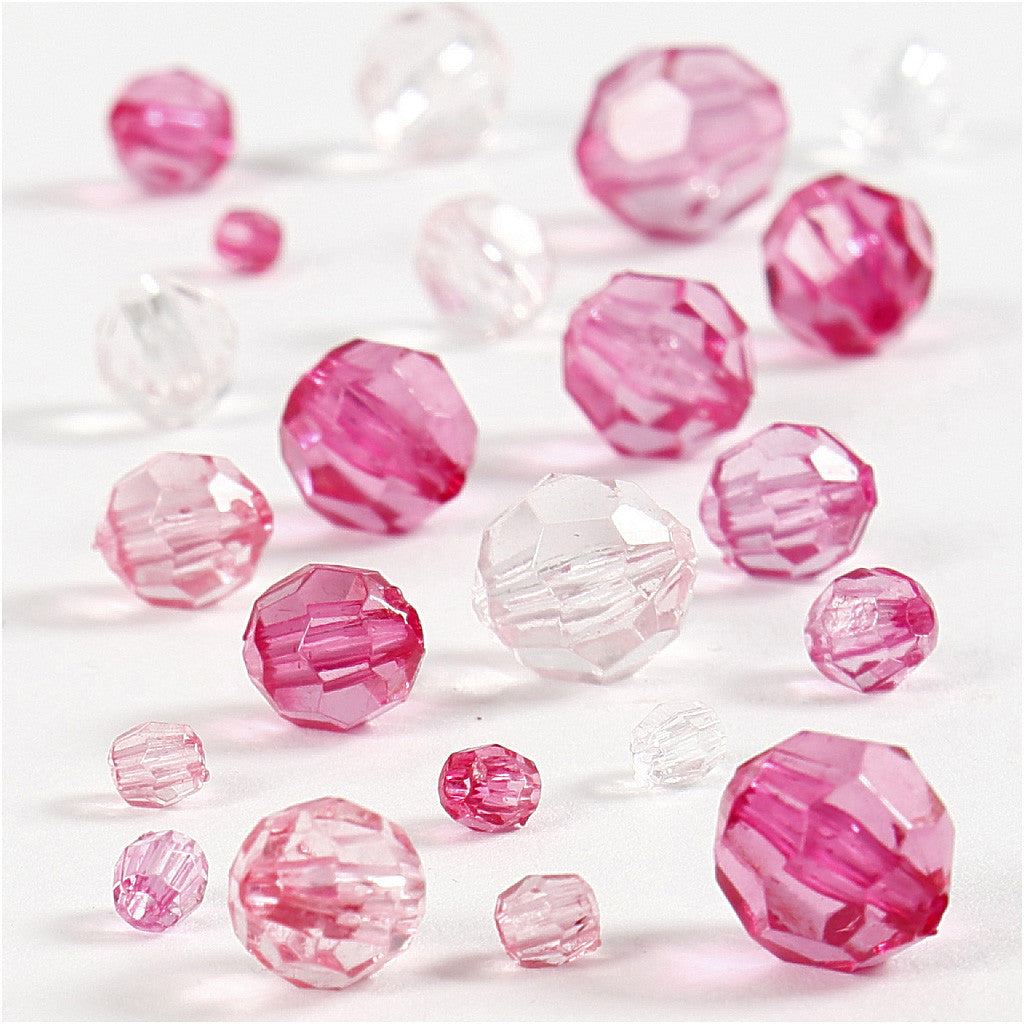 Facettpärlor, stl. 4-12 mm, Hålstl. 1-2,5 mm, ca. 860 st., pink (081), 250 g/ 1 förp. [HOB-61884]