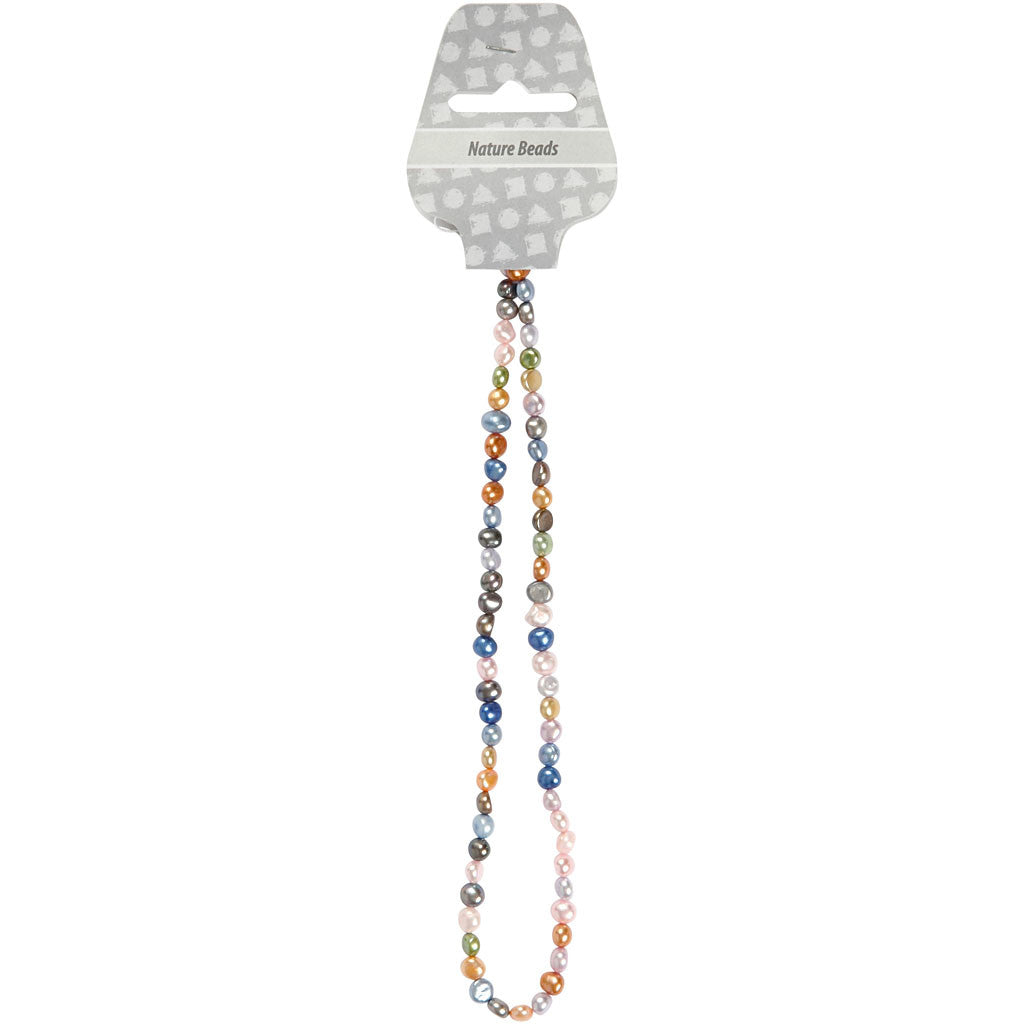 Sötvattenspärlor, stl. 5-6 mm, Hålstl. 0,5 mm, ca. 70 st., 40 cm/ 1 förp. [HOB-631580]