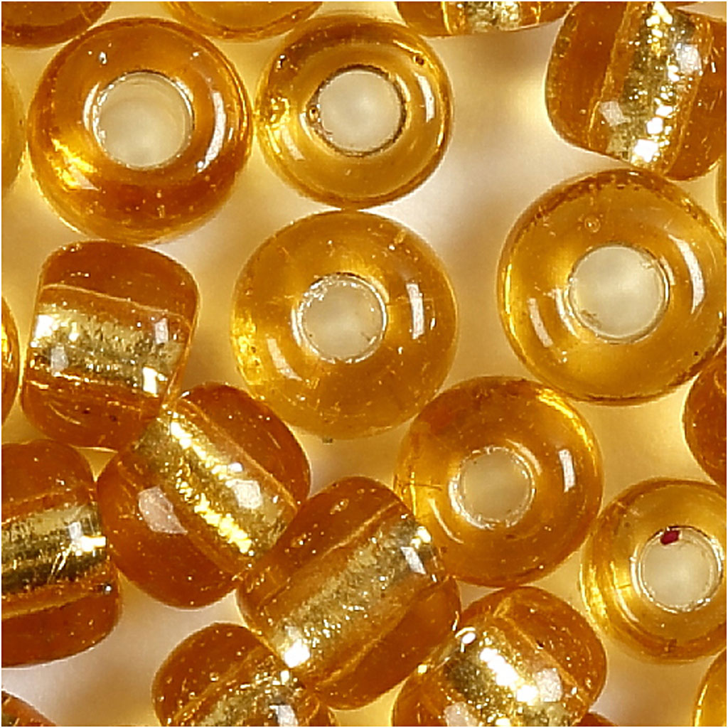 Rocaillepärlor, Dia. 3 mm, stl. 8/0, Hålstl. 0,6-1,0 mm, guld, 25 g/ 1 förp. [HOB-682241]