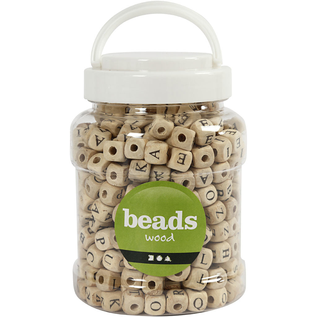 Bokstavspärlor, stl. 9x9x9 mm, Hålstl. 3 mm, ca. 400 st., 185 g, 400 ml/ 1 hink [HOB-68475]