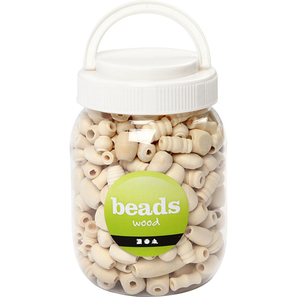 Träpärlor, stl. 5-28 mm, Hålstl. 2,5-3 mm, 175 g, 400 ml/ 1 hink [HOB-684770]