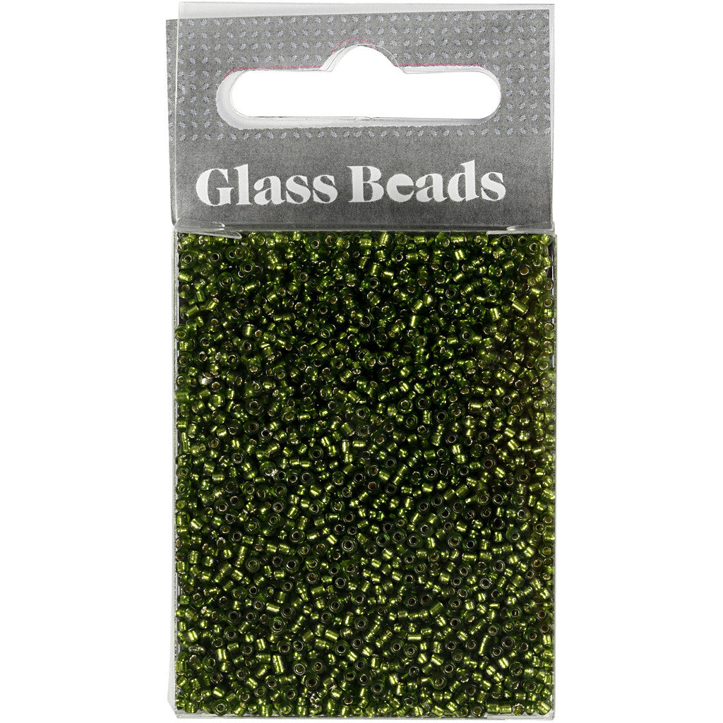 Rocaillepärlor, Dia. 1,7 mm, stl. 15/0, Hålstl. 0,5-0,8 mm, gräsgrön, 25 g/ 1 förp. [HOB-686760]
