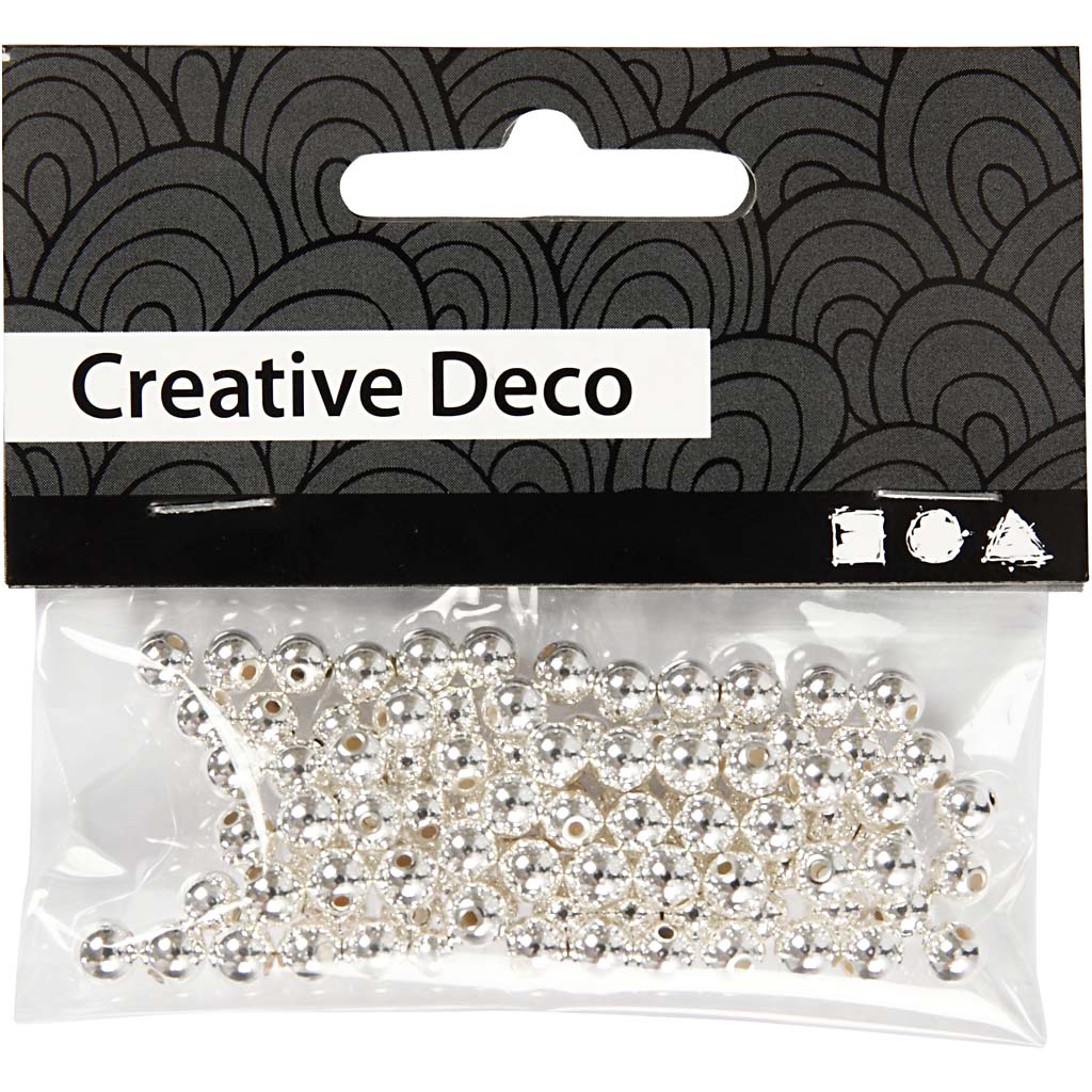 Vaxpärlor, Dia. 5 mm, Hålstl. 0,7 mm, silver, 100 st./ 1 förp. [HOB-698141]