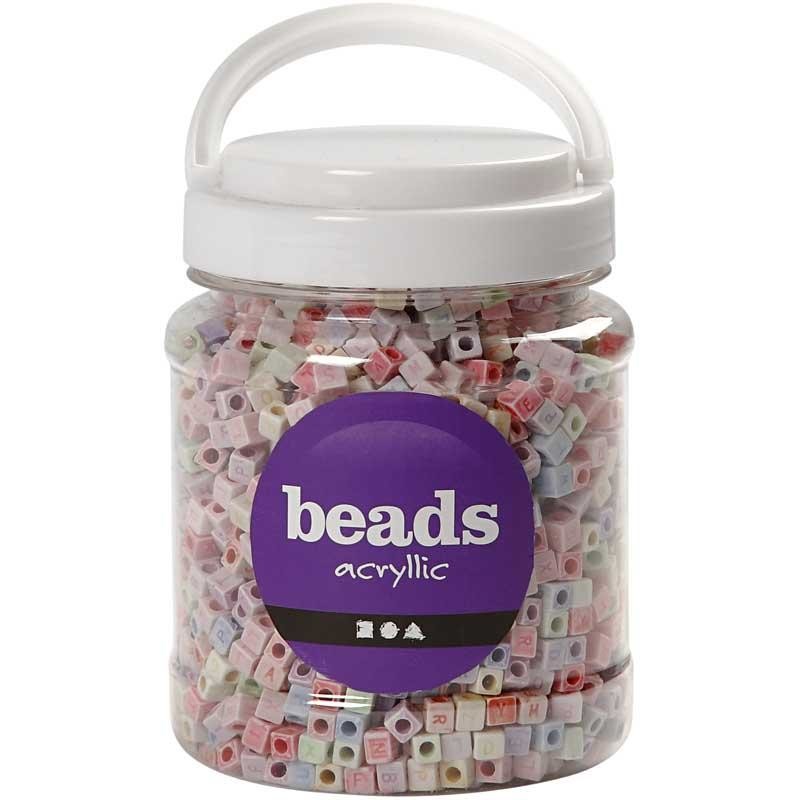 Bokstavspärlor, stl. 6x6 mm, Hålstl. 3 mm, ca. 2300 st., 500 g, 700 ml/ 1 burk [HOB-69904]