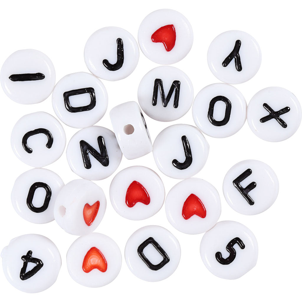 Letter Beads, size 7 mm, hole size 1.2 mm, white, 200g, approx. 1500 pc [HOB69905]