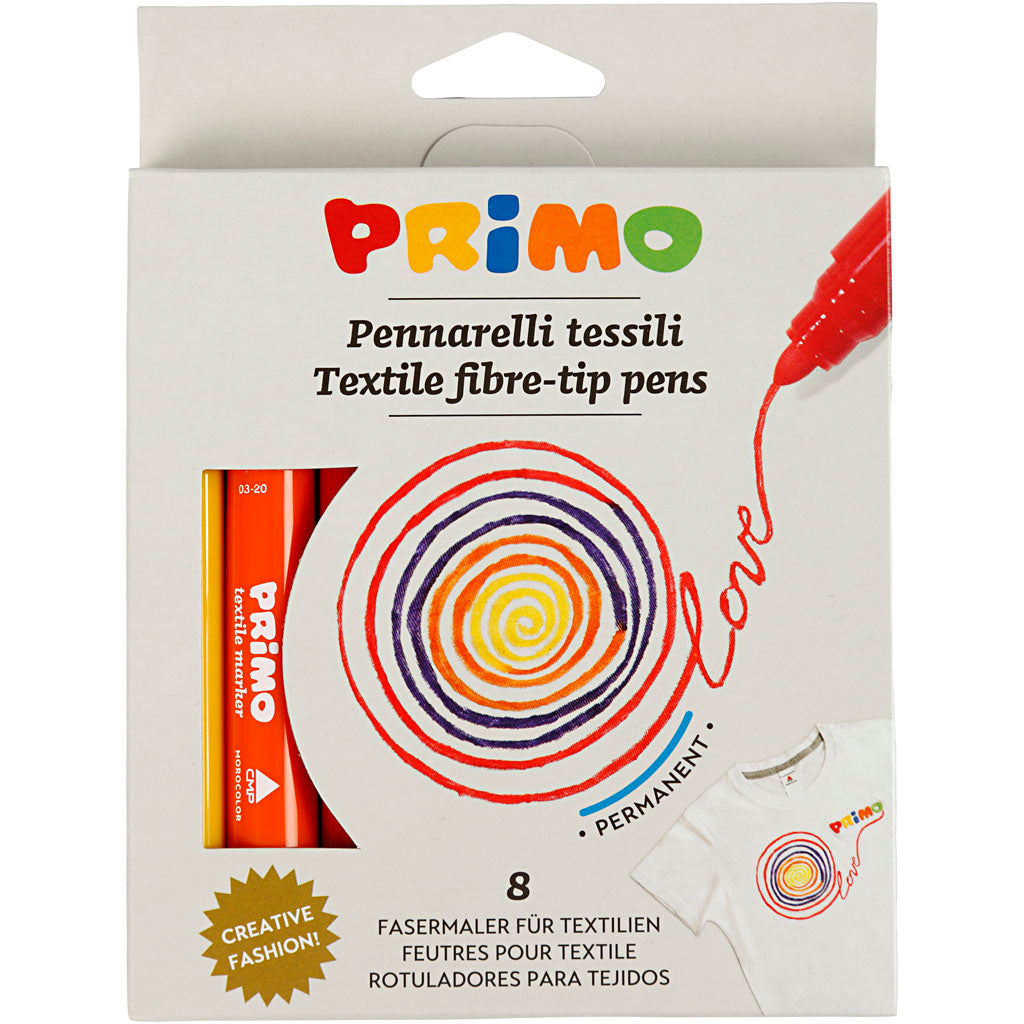 PRIMO Textiltuschpennor, mixade färger, 8 st./ 1 förp. [HOB-701295]