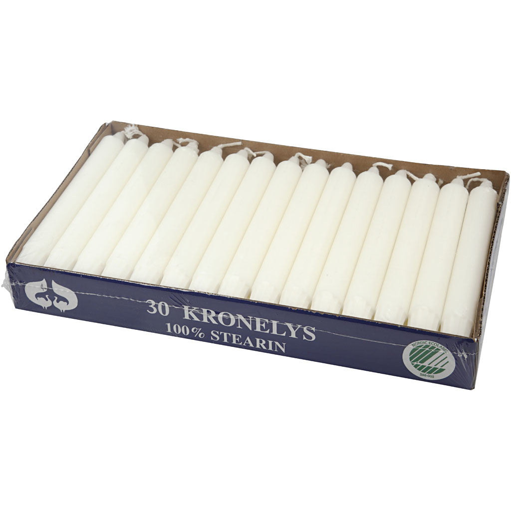 Kronljus, H: 20 cm, Dia. 23 mm, vit, 30 st./ 1 förp. [HOB-73632]