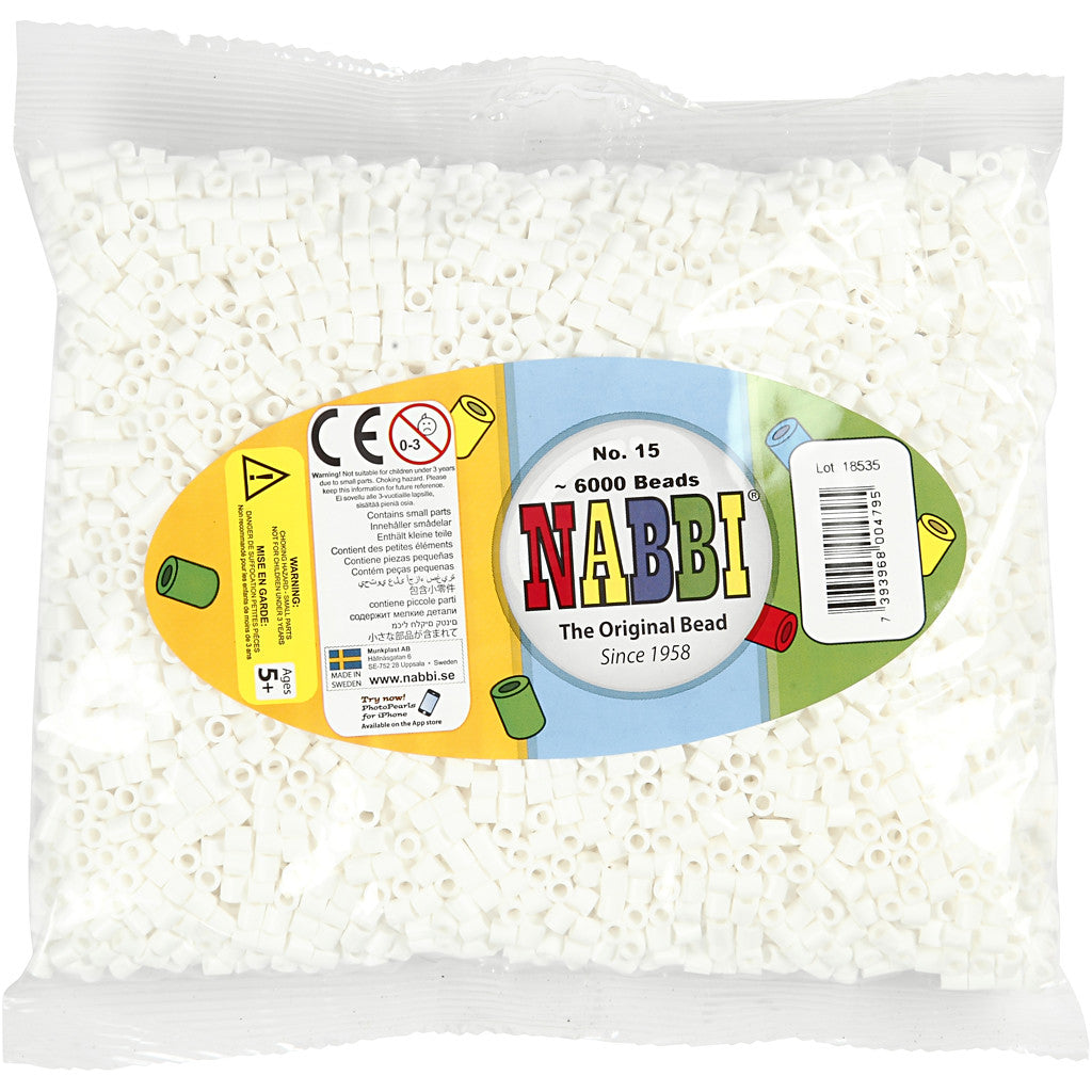 Rörpärlor, stl. 5x5 mm, Hålstl. 2,5 mm, medium, vit (32221), 6000 st./ 1 förp. [HOB-751151]