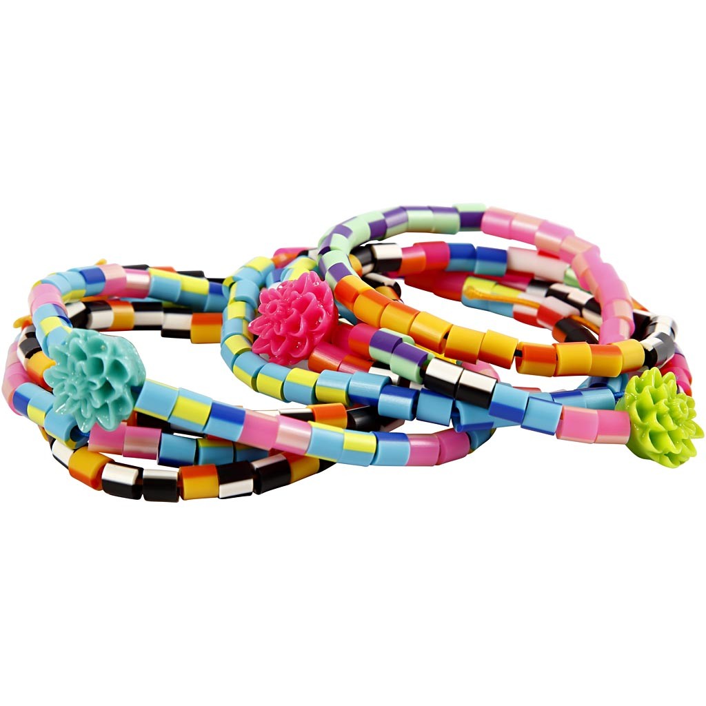 Rörpärlor, stl. 5x5 mm, Hålstl. 2,5 mm, medium, ränder, 10000mix./ 1 förp. [HOB-75210]