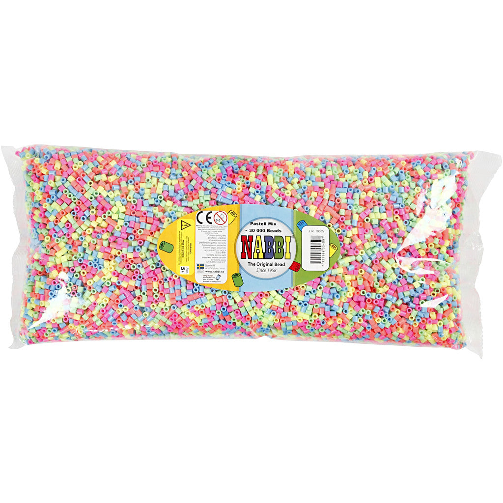 Rörpärlor, stl. 5x5 mm, Hålstl. 2,5 mm, medium, pastellfärger, 30000 mix./ 1 förp. [HOB-752301]