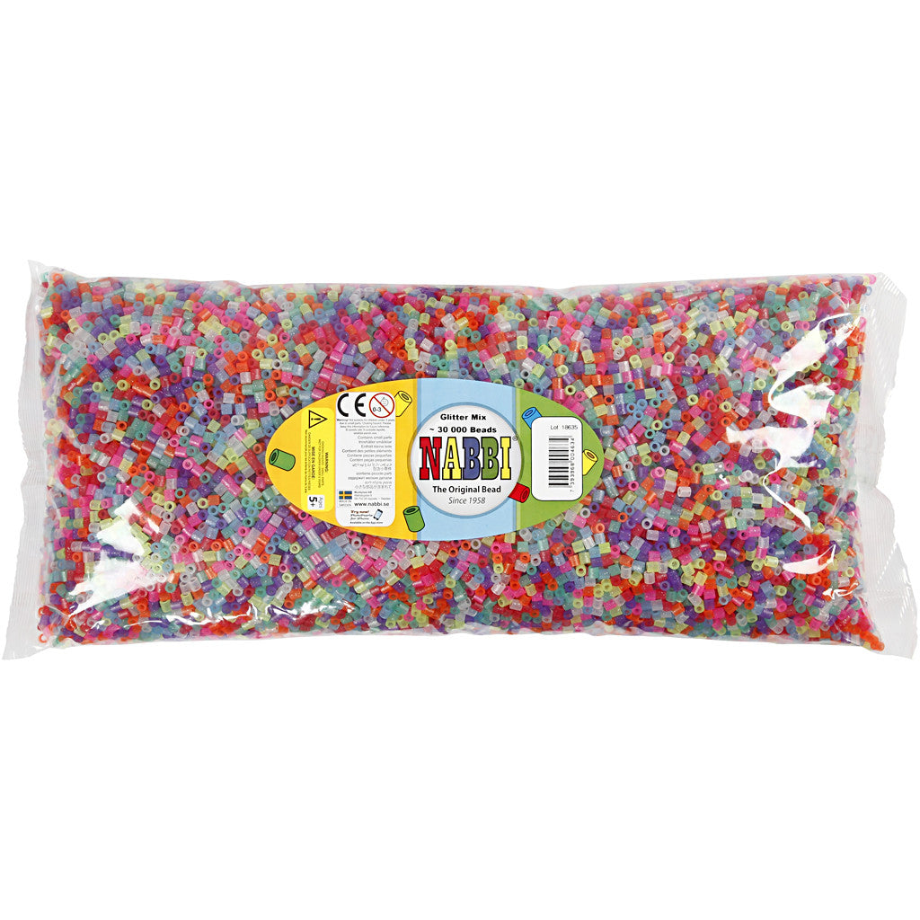 Rörpärlor, stl. 5x5 mm, Hålstl. 2,5 mm, medium, glitter färger, 30000 mix./ 1 förp. [HOB-752401]