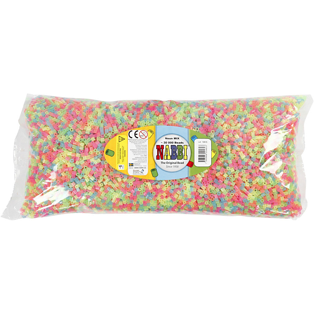 Rörpärlor, stl. 5x5 mm, Hålstl. 2,5 mm, medium, neonfärger, 30000 mix./ 1 förp. [HOB-752501]